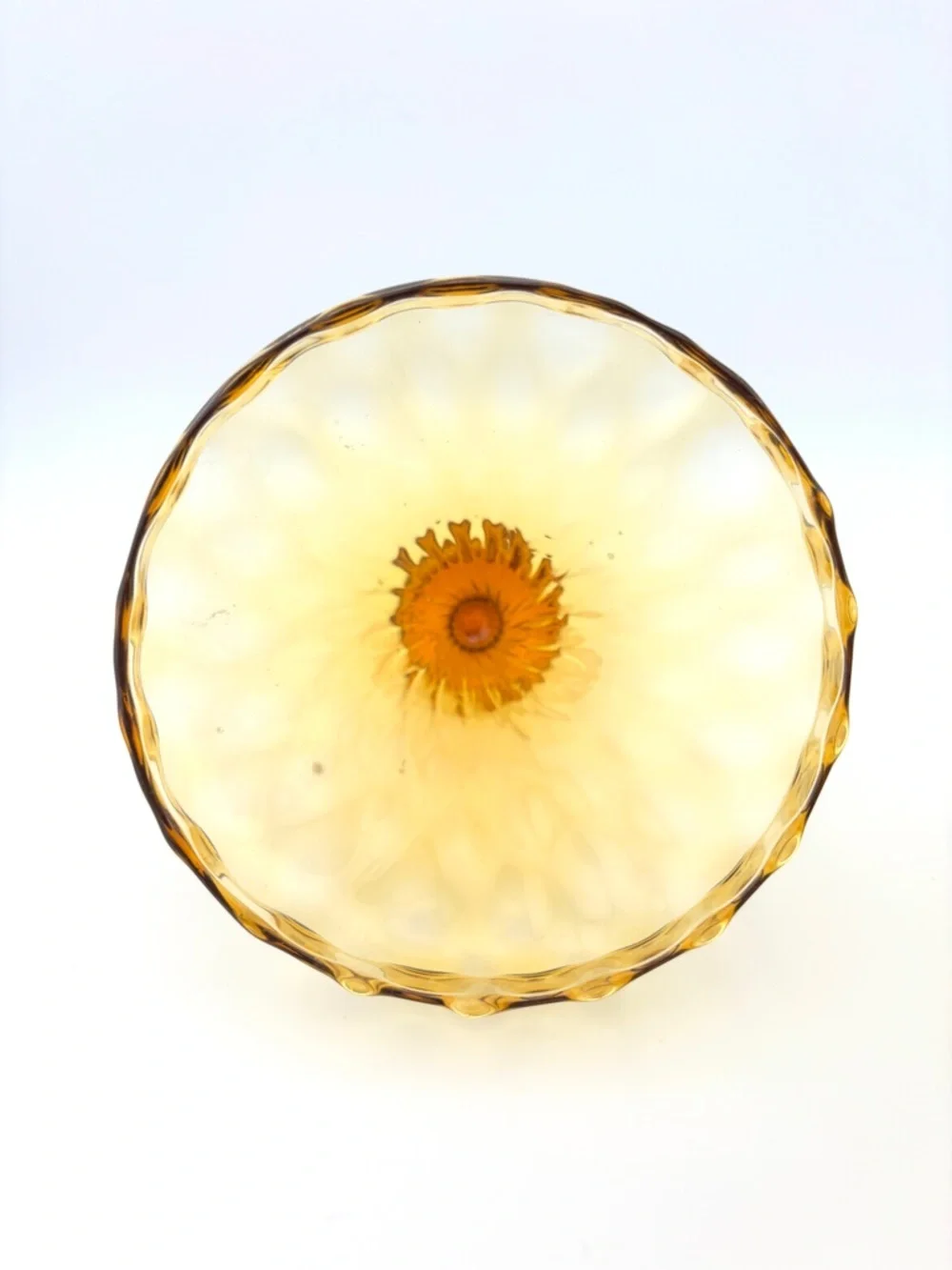 Vintage Amber Empoli Glass Circus Tent Design Covered Candy Dish